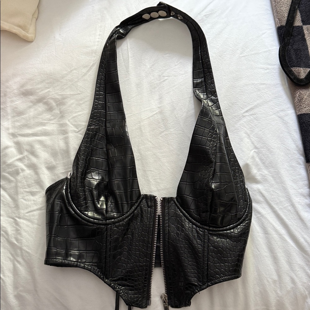 Edikted Black Croc-Embossed Top